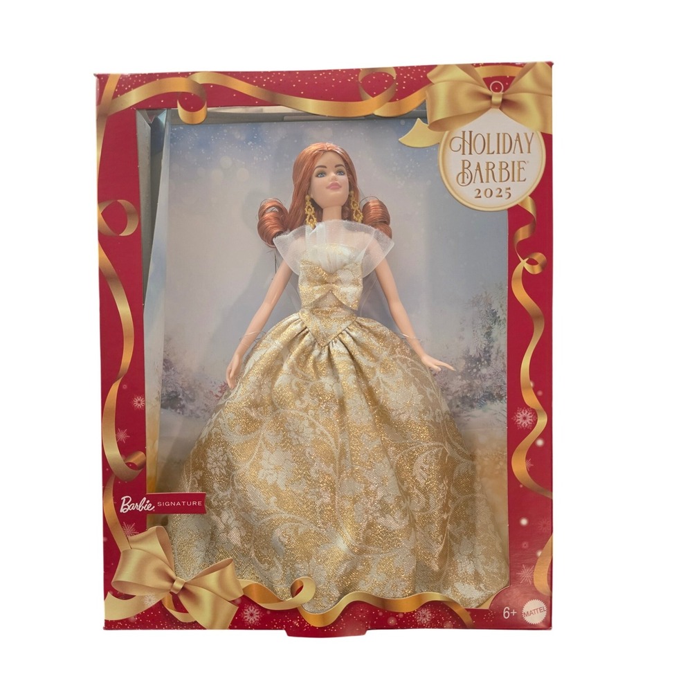 2025 Holiday Barbie Doll Gold Gown Barbie Signature Mattel JBJ04 New In Box